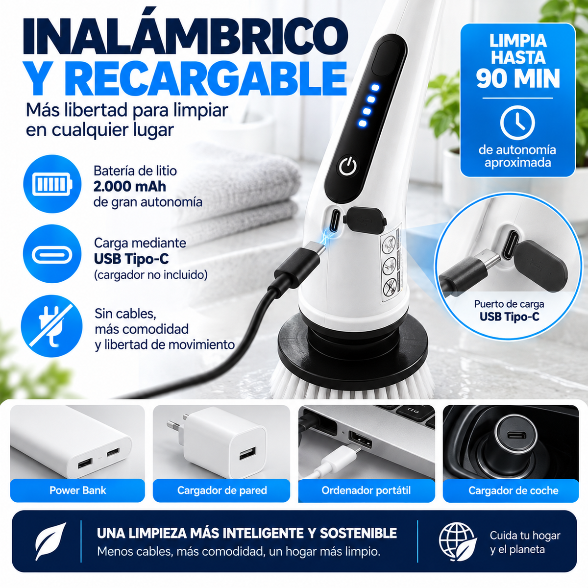 CEPILLO ELÉCTRICO DE LIMPIEZA 9 EN 1