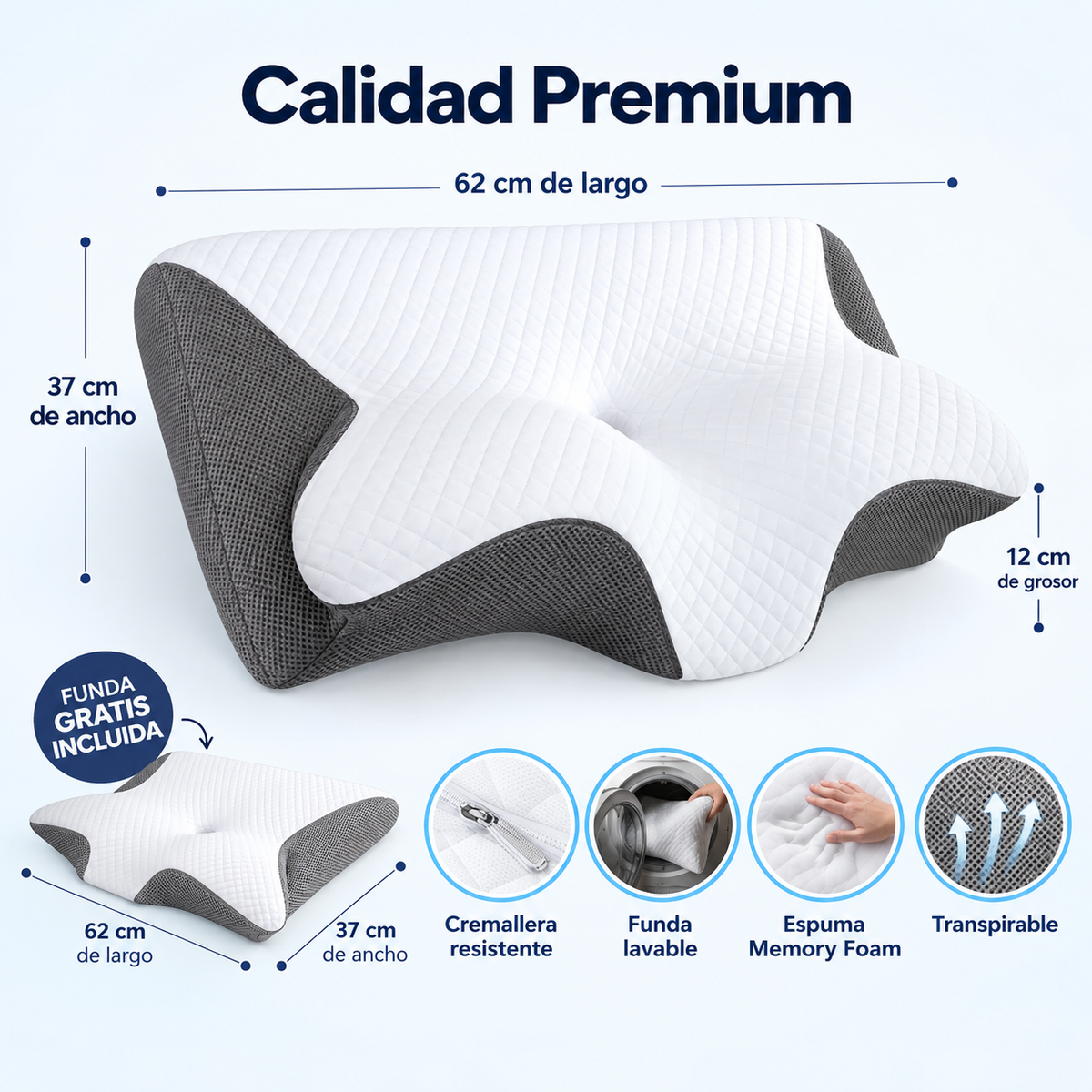 Almohada Cervical + Funda Gratis Incorporada