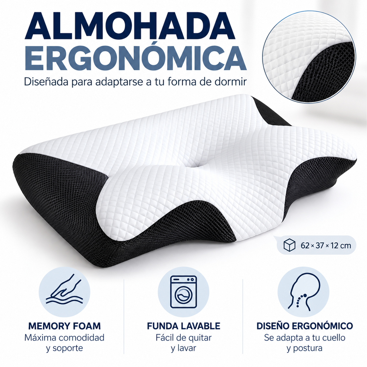 Almohada Cervical + Funda Gratis Incorporada