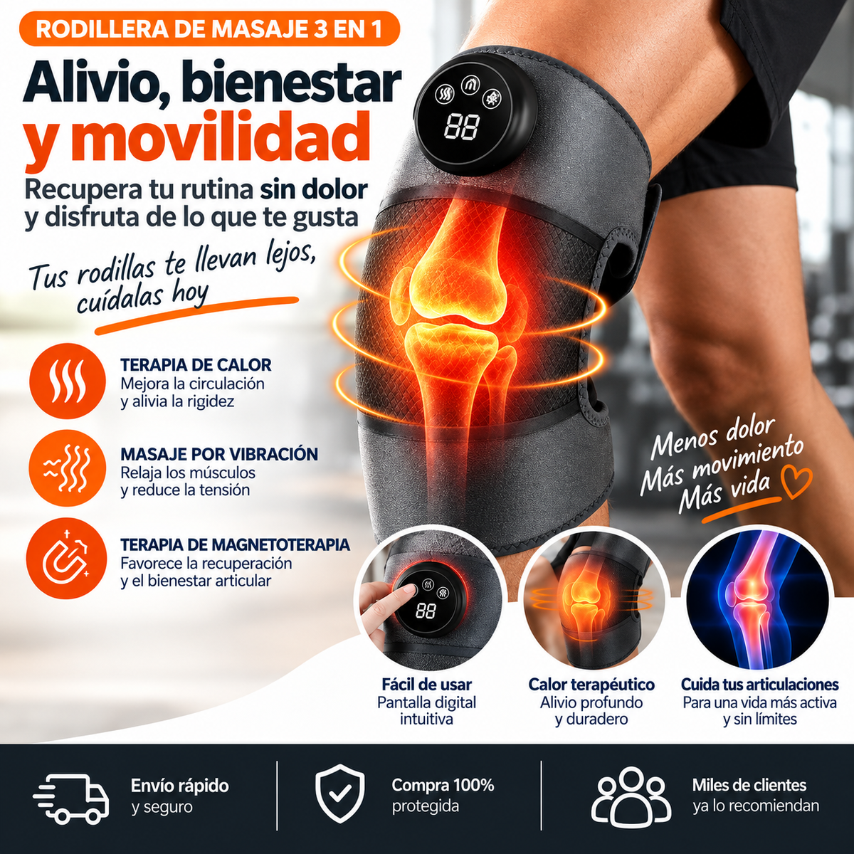 RODILLERA DE MASAJE 3 EN 1 CON CALOR